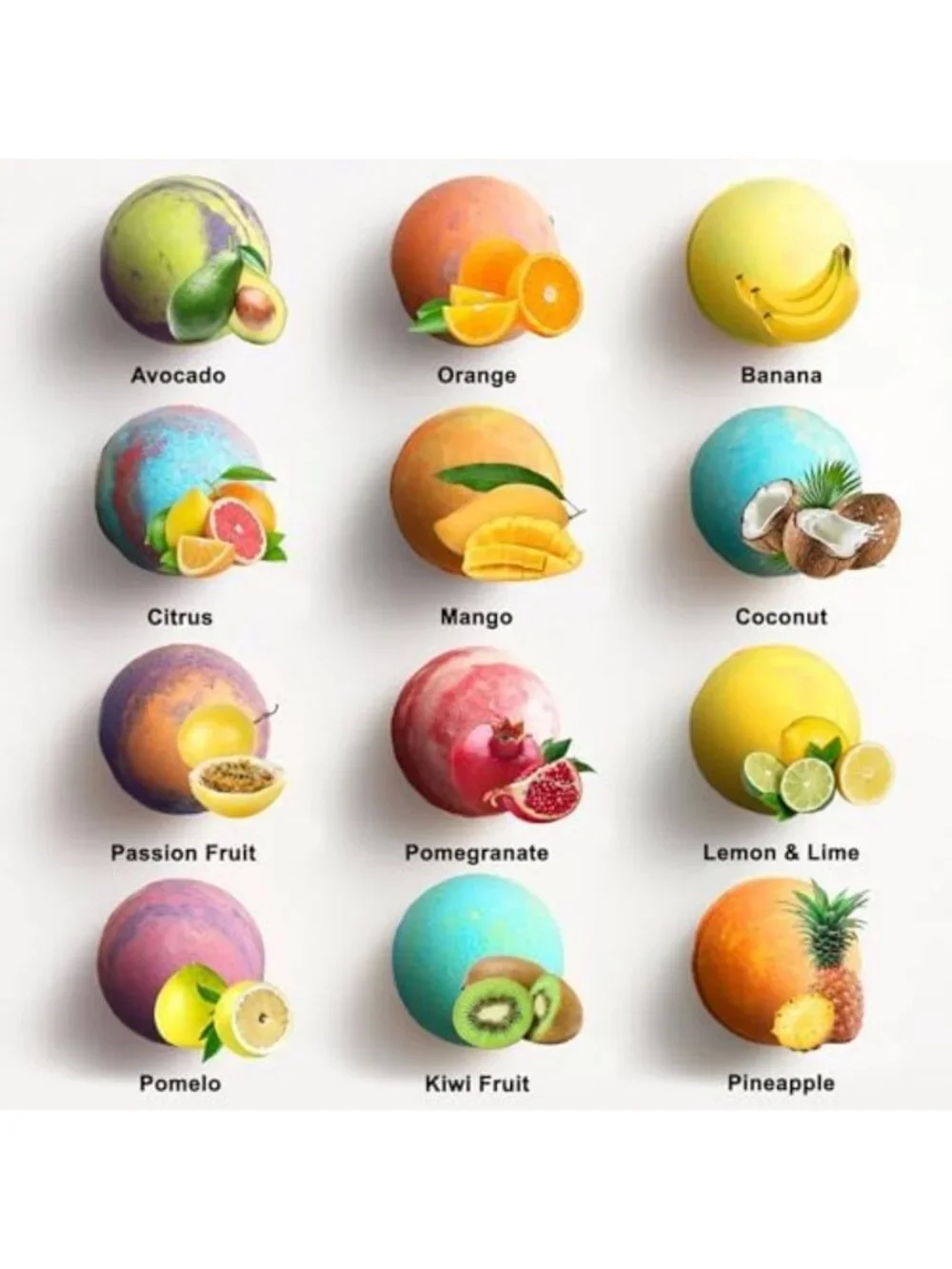 Tropical Fruit Bath Fizzies Set - 12 Large Bubble Bath Bombs for Relaxation